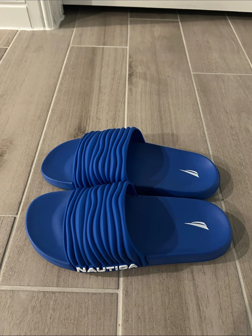 Nautica Blue Ribbed Slide Sandals